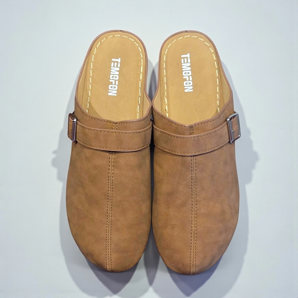 Tan Clogs Slip-on Mules with Buckle Strap Detail EU Size 42 US 10 NEW W/Out Box